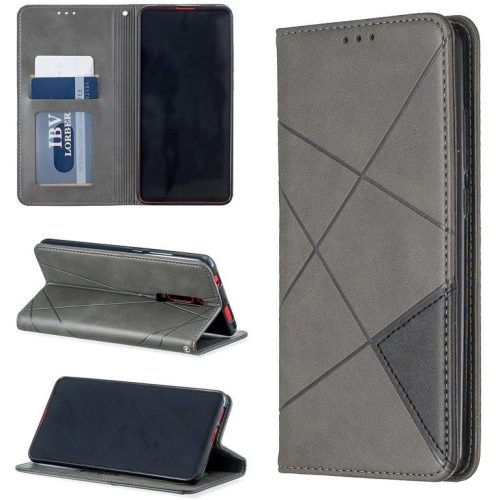 Huawei P50 / P50E, Oldalra nyíló tok, stand, geometria minta, Wooze DesignBook, szürke