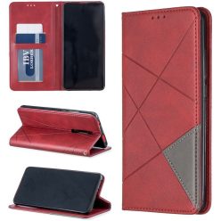   Samsung Galaxy A02 SM-A022F, Oldalra nyíló tok, stand, geometria minta, Wooze DesignBook, piros