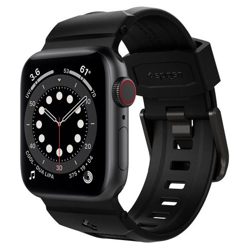 Apple Watch 1-6, SE (38 / 40 mm), szövet pótszíj, karbon minta, Spigen Rugged Band, fekete