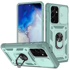   Apple iPhone XS Max, Műanyag hátlap védőtok és előlapi keret, szilikon belső, közepesen ütésálló, kamera védelem, telefontartó gyűrű, Wooze Military Armor, zöld