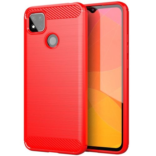 Xiaomi Poco M4 Pro 4G, Szilikon tok, közepesen ütésálló, szálcsiszolt, karbon minta, piros