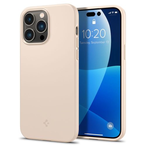 Apple iPhone 14 Pro Max, Műanyag hátlap védőtok, Spigen Thin Fit, homok-beige