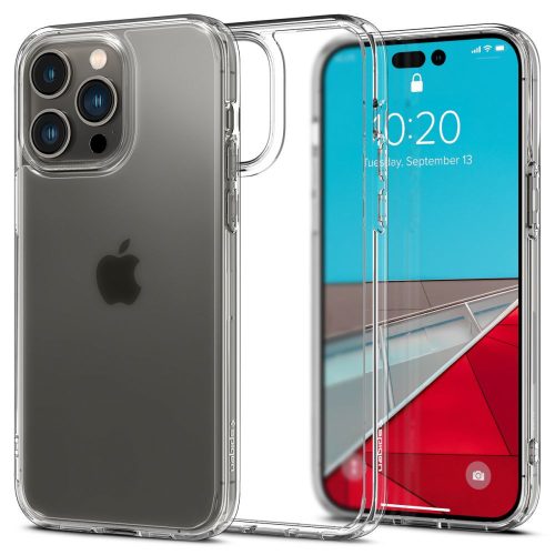 Apple iPhone 14 Pro, Műanyag hátlap védőtok + szilikon keret, Spigen Ultra Hybrid Matte, áttetsző