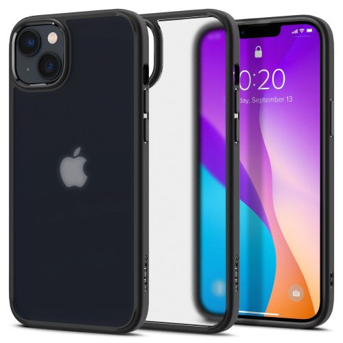 Apple iPhone 14, Műanyag hátlap védőtok + szilikon keret, Spigen Ultra Hybrid Matte, áttetsző/fekete