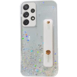   Huawei P30 Lite, Szilikon tok, közepesen ütésálló, kézpánttal, színátmenetes, csillogó minta, Wooze Strap Star, mintás/fehér