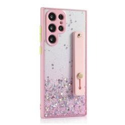   Apple iPhone 11 Pro, Szilikon tok, közepesen ütésálló, kézpánttal, színátmenetes, csillogó minta, Wooze Strap Star, mintás/rózsaszín