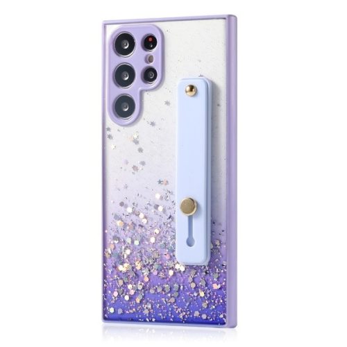 Huawei P40 Lite, Szilikon tok, közepesen ütésálló, kézpánttal, színátmenetes, csillogó minta, Wooze Strap Star, mintás/lila