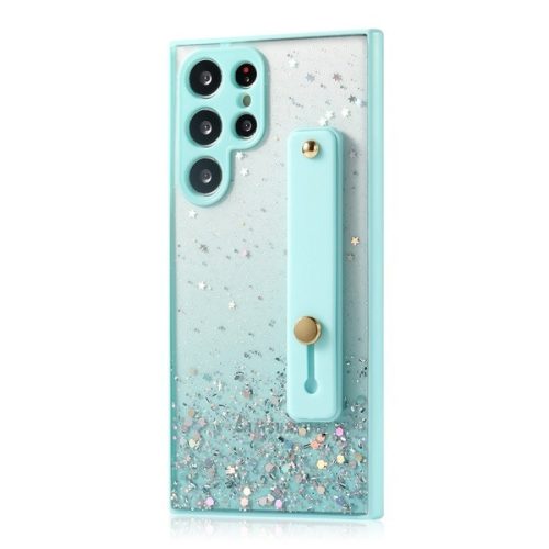 Huawei P40 Lite, Szilikon tok, közepesen ütésálló, kézpánttal, színátmenetes, csillogó minta, Wooze Strap Star, mintás/menta