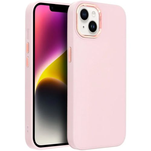 Apple iPhone 14 Plus, Szilikon tok, közepesen ütésálló, fémhatású kamera keret, Frame Case, rózsaszín