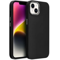   Apple iPhone 12 / 12 Pro, Szilikon tok, közepesen ütésálló, fémhatású kamera keret, Frame Case, fekete