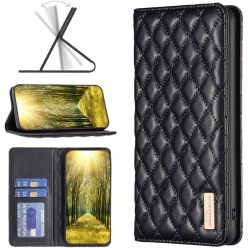   Samsung Galaxy A33 5G SM-A336B, Oldalra nyíló tok, stand, kártyatartóval, 3D rombusz minta, Wooze Pillow, fekete