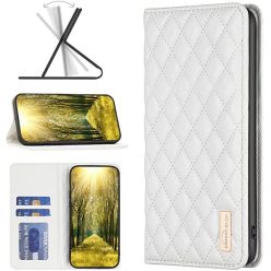   Samsung Galaxy A03 SM-A035F, Oldalra nyíló tok, stand, kártyatartóval, 3D rombusz minta, Wooze Pillow, fehér