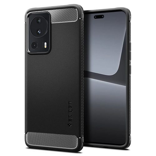 Xiaomi 13 Lite / Civi 2, Szilikon tok, Spigen Rugged Armor, karbon minta, fekete