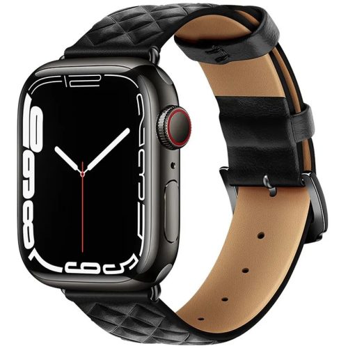 Apple Watch 1-6, SE (38 / 40 mm) / Watch 7-8 (41 mm), bőr pótszíj, gyémánt minta, Hoco WA18, fekete