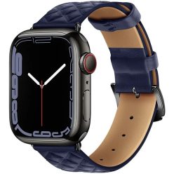   Apple Watch 1-6, SE (38 / 40 mm) / Watch 7-8 (41 mm), bőr pótszíj, gyémánt minta, Hoco WA18, sötétkék