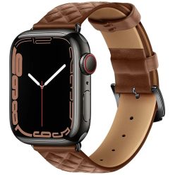   Apple Watch 1-6, SE (42 / 44 mm) / Watch 7-8 (45 mm) / Watch Ultra (49 mm), bőr pótszíj, gyémánt minta, Hoco WA18, barna