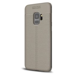   Samsung Galaxy A8 Plus (2018) SM-A730F, TPU szilikon tok, bőrhatású, varrásminta, szürke