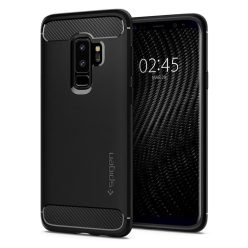   Samsung Galaxy S10 SM-G973, TPU szilikon tok, Spigen Rugged Armor, karbon minta, fekete