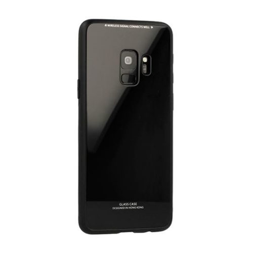 Samsung Galaxy M20 SM-M205F, TPU szilikon védőkeret, üveg hátlap, Glass Case, fekete