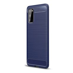   Xiaomi Mi A3 Lite, Szilikon tok, közepesen ütésálló, szálcsiszolt, karbon minta, sötétkék