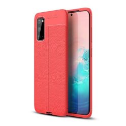   Xiaomi Redmi 8A, Szilikon tok, bőrhatású, varrás minta, piros