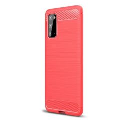   Xiaomi Redmi 8A, Szilikon tok, közepesen ütésálló, szálcsiszolt, karbon minta, piros