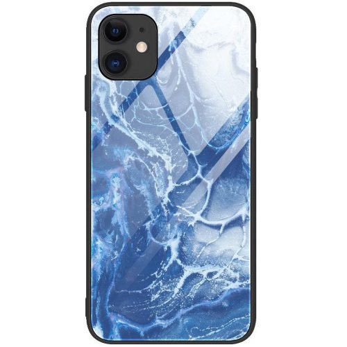 Apple iPhone XS Max, Szilikon védőkeret, edzett üveg hátlap, márvány minta, Wooze FutureCover, kék