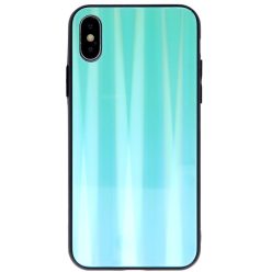   Apple iPhone 12 Pro Max, Szilikon védőkeret, edzett üveg hátlap, Aurora Glass, menta