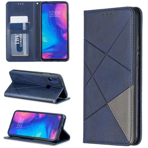 Nokia 2.4, Oldalra nyíló tok, stand, geometria minta, Wooze DesignBook, kék