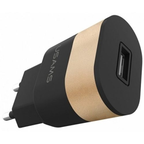 Hálózati töltő adapter, 5V / 2000 mAh, USB aljzat, Usams CC021, fekete/arany