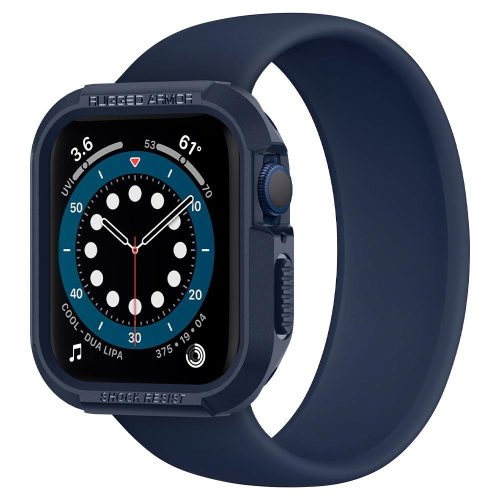 Apple Watch 4-6, SE (44mm), Szilikon védőkeret, ütésálló, szíj nélkül, Spigen Rugged Armor, sötétkék