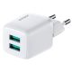 Hálózati töltő adapter, 12W, 2 x USB aljzat, gyorstöltés, Joyroom Mini Dual, L-2A121, fehér