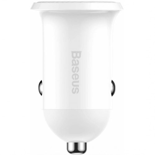 Autós töltő, Szivargyújtós töltő, 24W, 2 x USB aljzat, gyorstöltés, LED kijelzővel, Baseus Grain Pro CCALLP-02, fehér