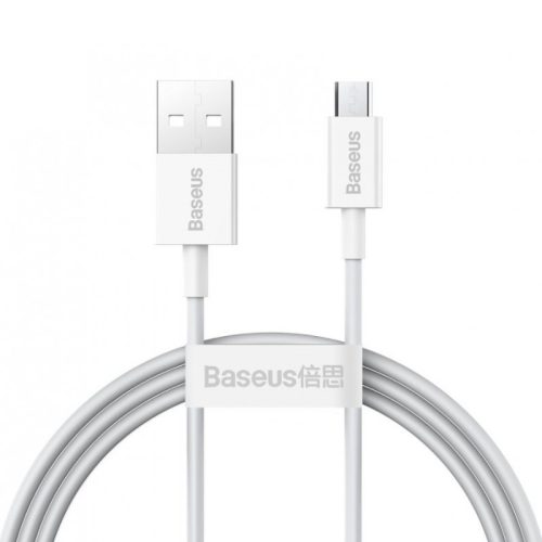 USB töltő- és adatkábel, microUSB, 100 cm, 2000 mA, törésgátlóval, gyorstöltés, Baseus Superior, CAMYS-02, fehér