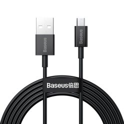   USB töltő- és adatkábel, microUSB, 200 cm, 2000 mA, törésgátlóval, gyorstöltés, Baseus Superior, CAMYS-A01, fekete