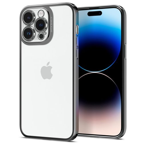 Apple iPhone 14 Pro Max, Szilikon tok, műanyag kerettel, Spigen Optik Crystal, átlátszó/szürke