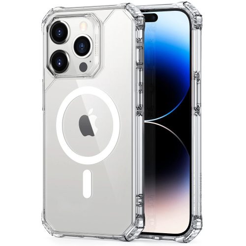 Apple iPhone 14 Pro Max, Szilikon tok, műanyag hátlappal, légpárnás sarok, közepesen ütésálló, Magsafe kompatibilis, ESR Air Armor HaloLock, átlátszó