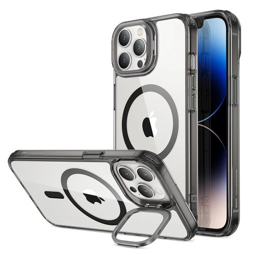 Apple iPhone 14 Pro Max, Szilikon tok, közepesen ütésálló, légpárnás sarok, kitámasztóval, Magsafe kompatibilis, ESR Classic Hybrid Stash Stand HaloLock, átlátszó/fekete