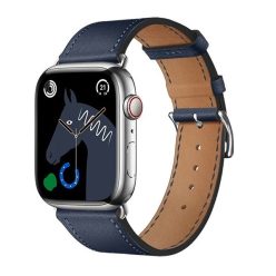   Apple Watch 1-6, SE, SE (2022) (42 / 44 mm) / Watch 7-8 (45 mm) / Watch Ultra (49 mm), bőr pótszíj, állítható, Hoco WA17, sötétkék