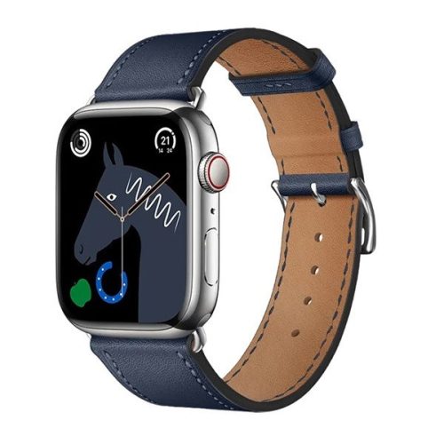 Apple Watch 1-6, SE, SE (2022) (42 / 44 mm) / Watch 7-8 (45 mm) / Watch Ultra (49 mm), bőr pótszíj, állítható, Hoco WA17, sötétkék