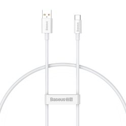   USB töltő- és adatkábel, USB Type-C, 25 cm, 6000mA, 100W, törésgátlóval, gyorstöltés, PD, QC, Baseus Superior, P10320102214-00, fehér