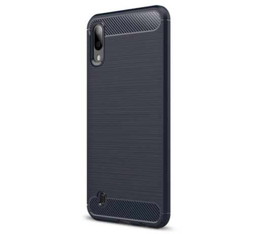 Samsung Galaxy M10 SM-M105F, TPU szilikon tok, közepesen ütésálló, szálcsiszolt, karbon minta, sötétkék