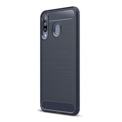   Samsung Galaxy M30 SM-M305F, TPU szilikon tok, közepesen ütésálló, szálcsiszolt, karbon minta, sötétkék