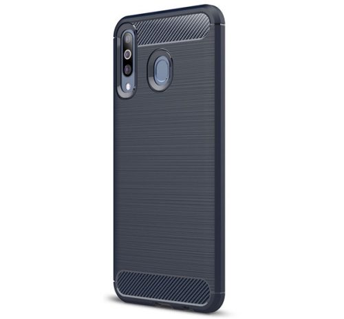 Samsung Galaxy M30 SM-M305F, TPU szilikon tok, közepesen ütésálló, szálcsiszolt, karbon minta, sötétkék