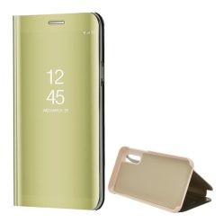   Samsung Galaxy A20 / A30 SM-A205F / A305F, Oldalra nyíló tok, hívás mutatóval, Smart View Cover, arany (utángyártott)