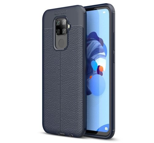 Huawei Mate 30 Lite , Szilikon tok, bőrhatású, varrásminta, sötétkék