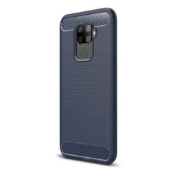   Huawei Mate 30 Lite, Szilikon tok, közepesen ütésálló, szálcsiszolt, karbon minta, sötétkék