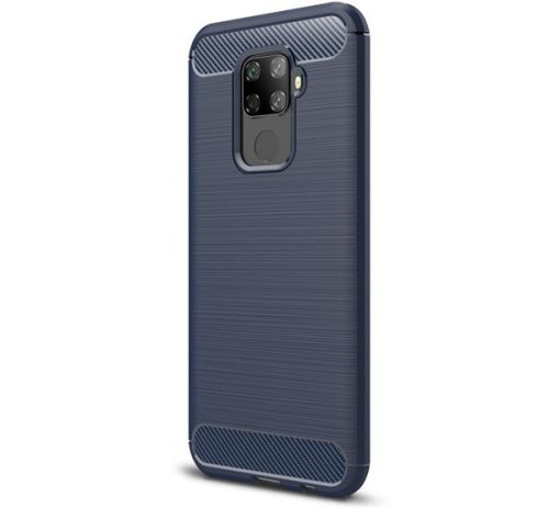 Huawei Mate 30 Lite, Szilikon tok, közepesen ütésálló, szálcsiszolt, karbon minta, sötétkék