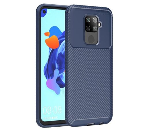 Huawei Mate 30 Lite, Szilikon tok, közepesen ütésálló, légpárnás sarok, karbon minta, kék