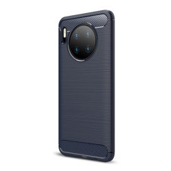   Huawei Mate 30 / 30 5G, Szilikon tok, közepesen ütésálló, szálcsiszolt, karbon minta, sötétkék